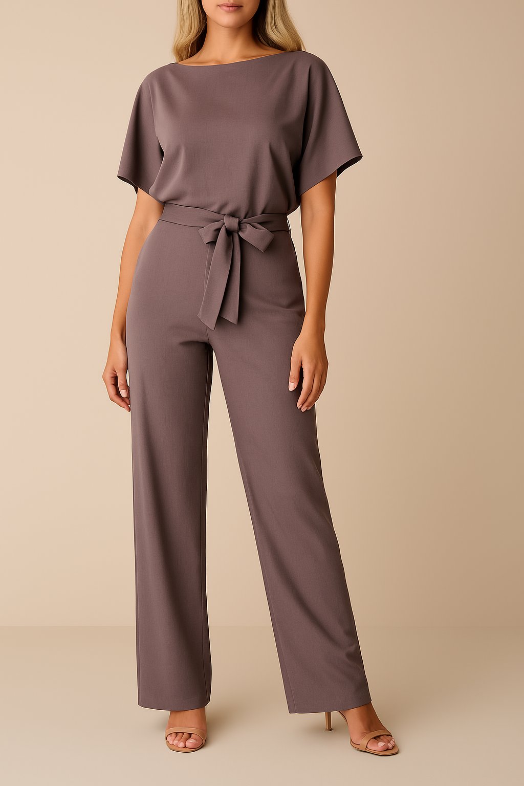 Women's Wide-Leg Tie-Waist Jumpsuit in Purple