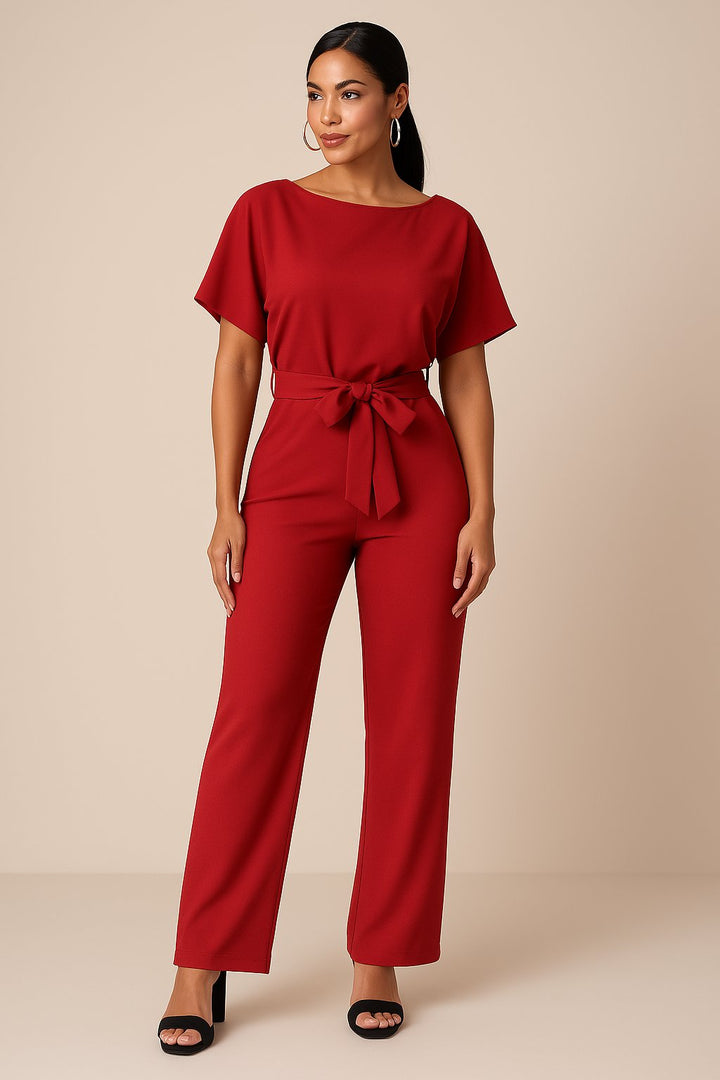 Women's Wide-Leg Tie-Waist Jumpsuit in Red