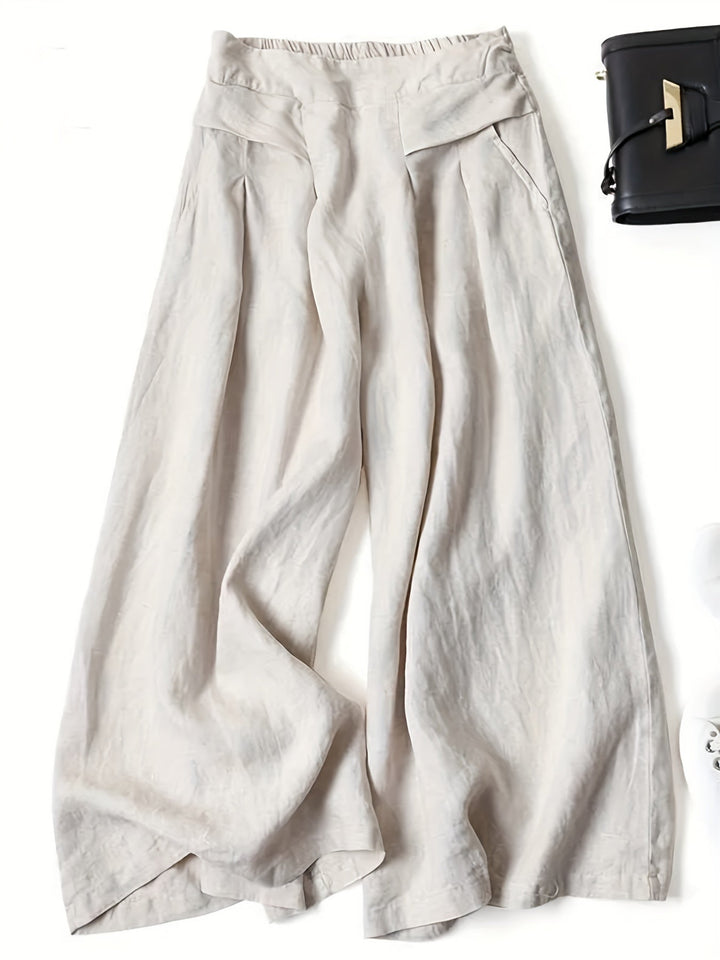Women's Wide Linen Capri Pants in Beige