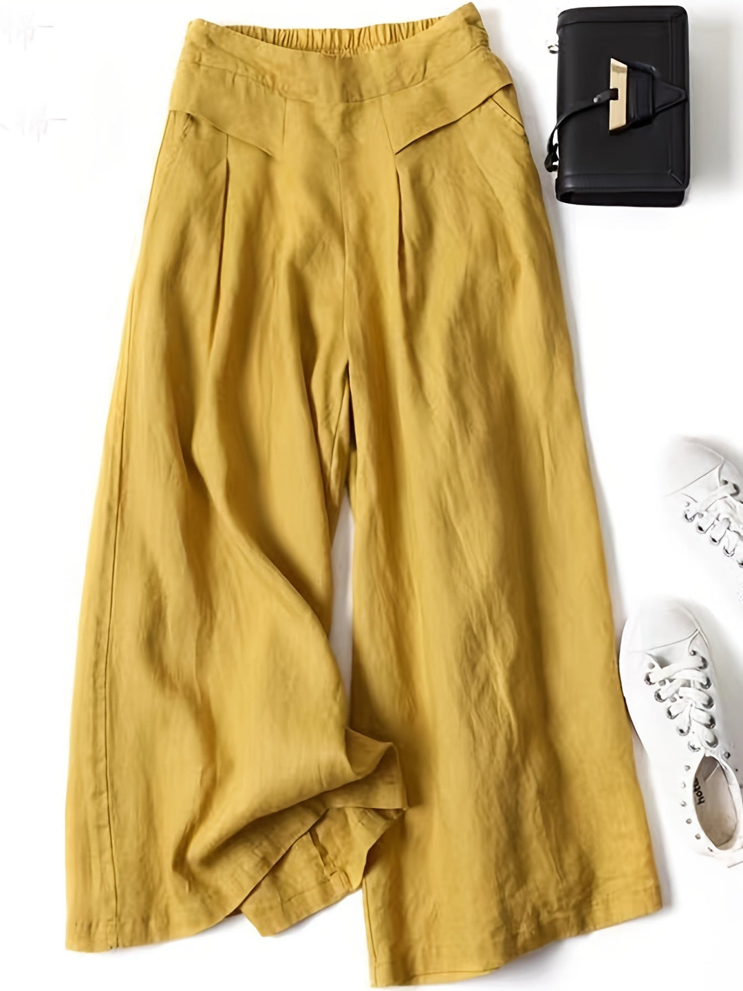 Women's Wide Linen Capri Pants in Gelb