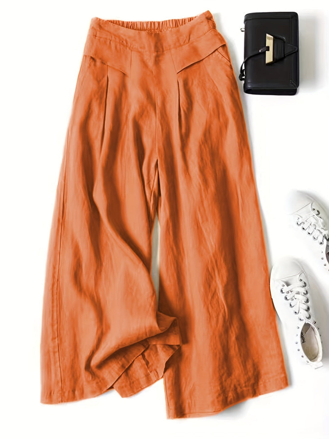 Women's Wide Linen Capri Pants in Orange