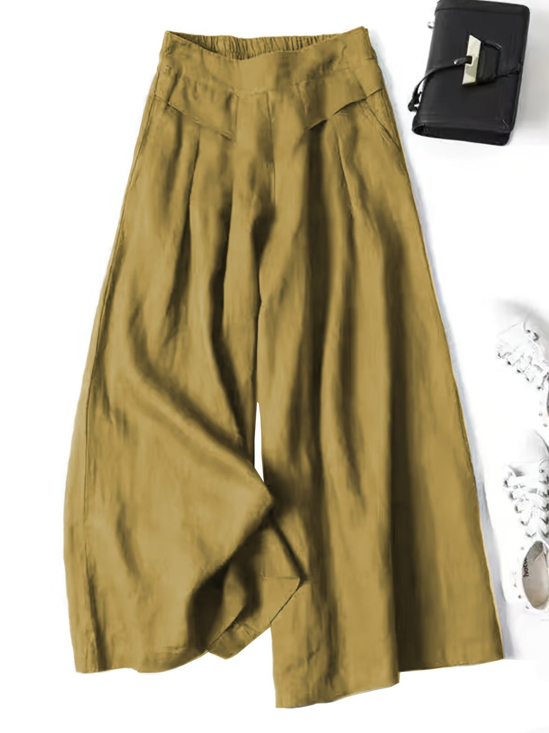 Women's Wide Linen Capri Pants in Yellow