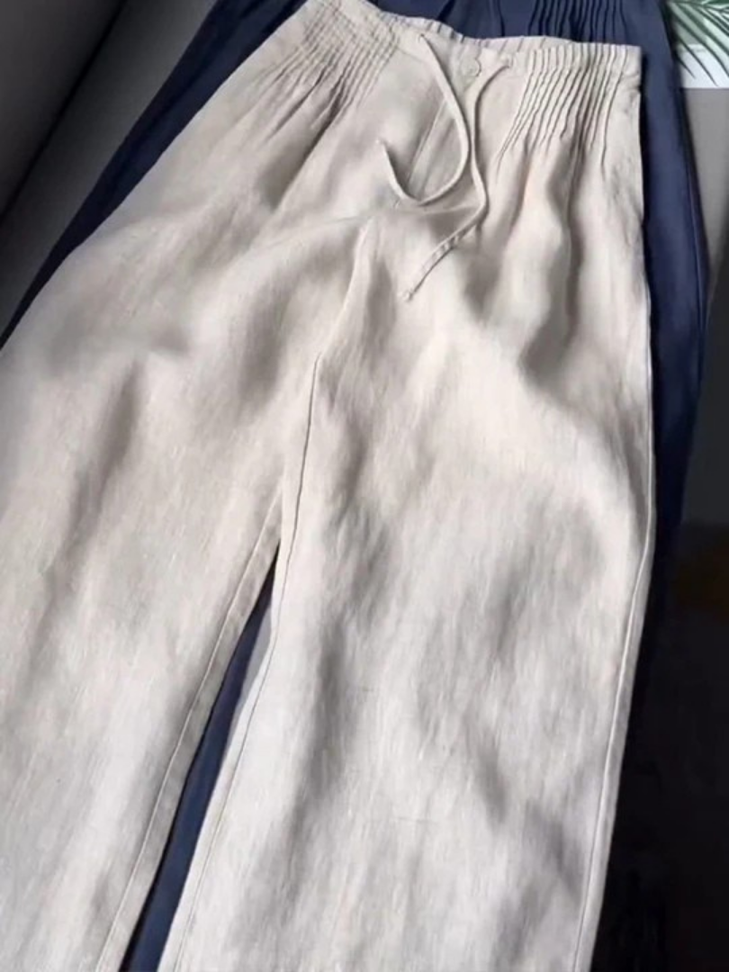 Women's Wide Pants in Cotton-Linen in Aprikose