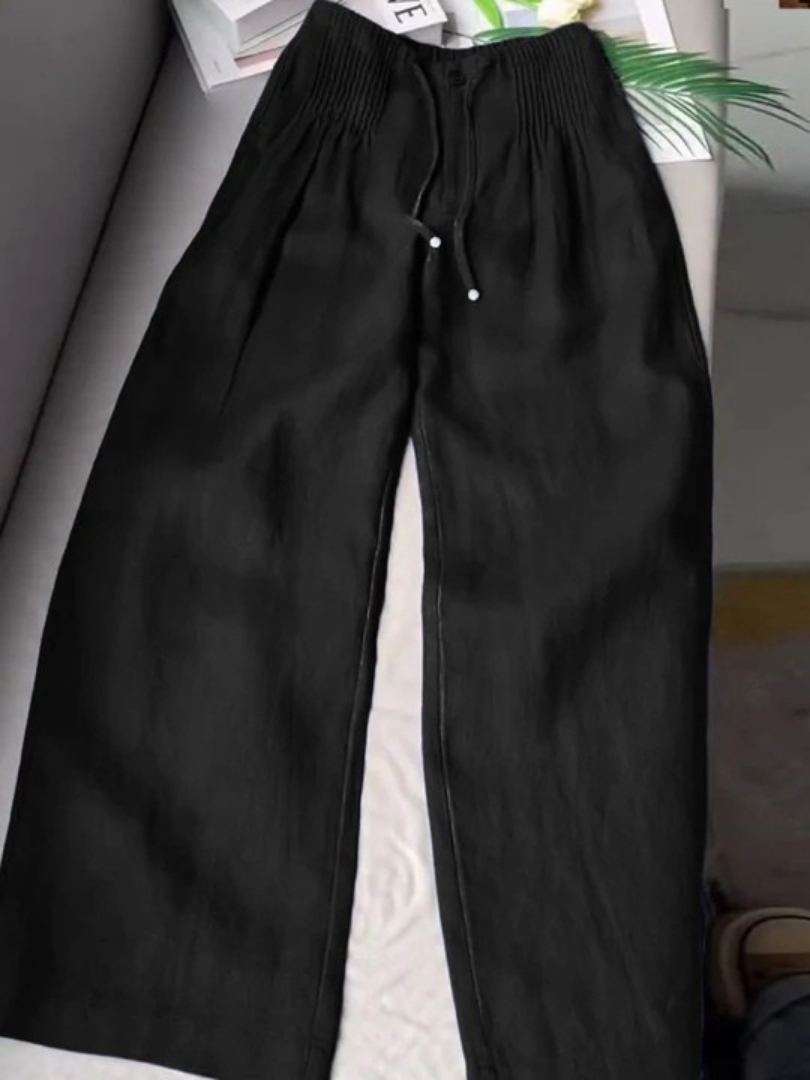 Women's Wide Pants in Cotton-Linen in Black
