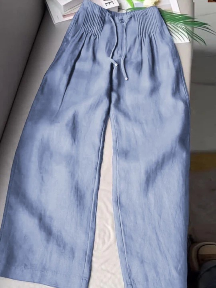 Women's Wide Pants in Cotton-Linen in Blue