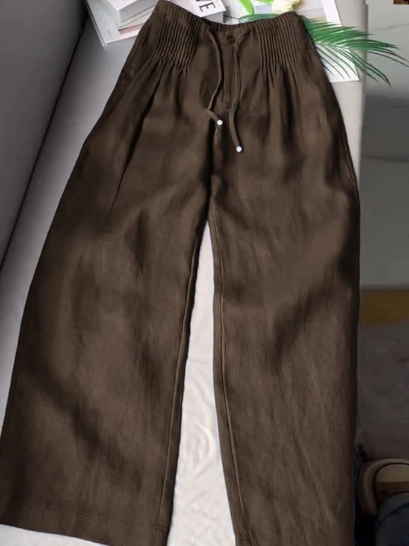 Women's Wide Pants in Cotton-Linen in Kaffeebraun