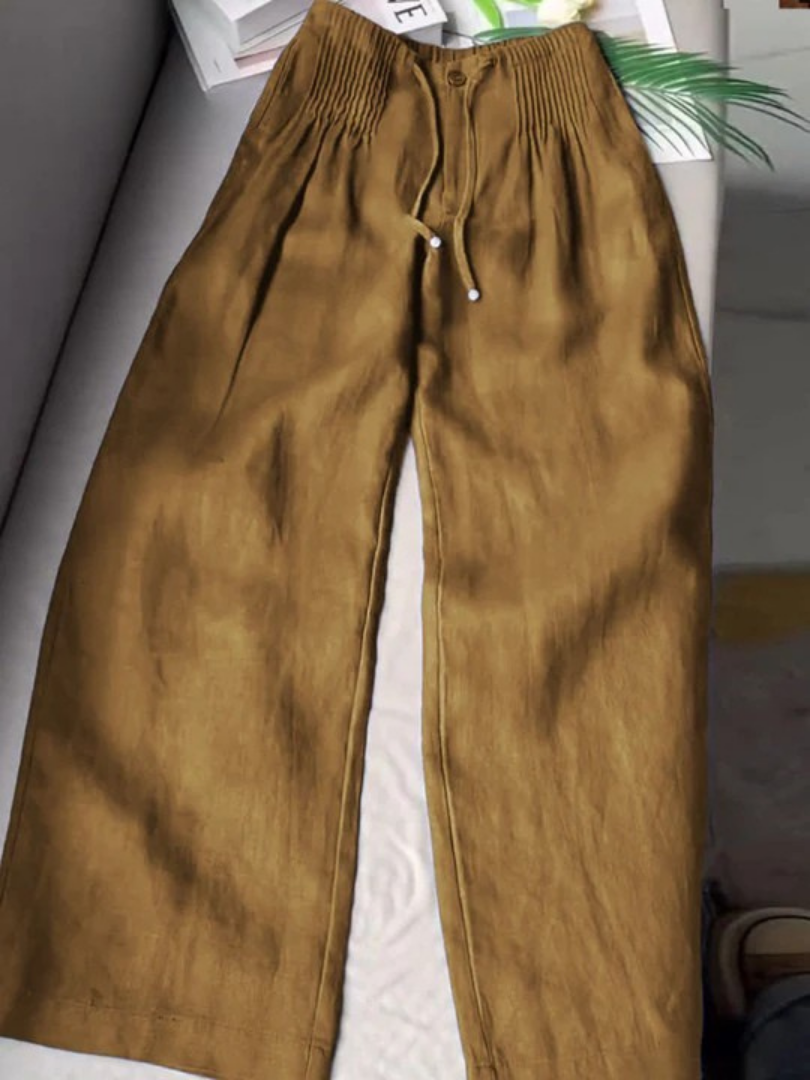 Women's Wide Pants in Cotton-Linen in Khaki