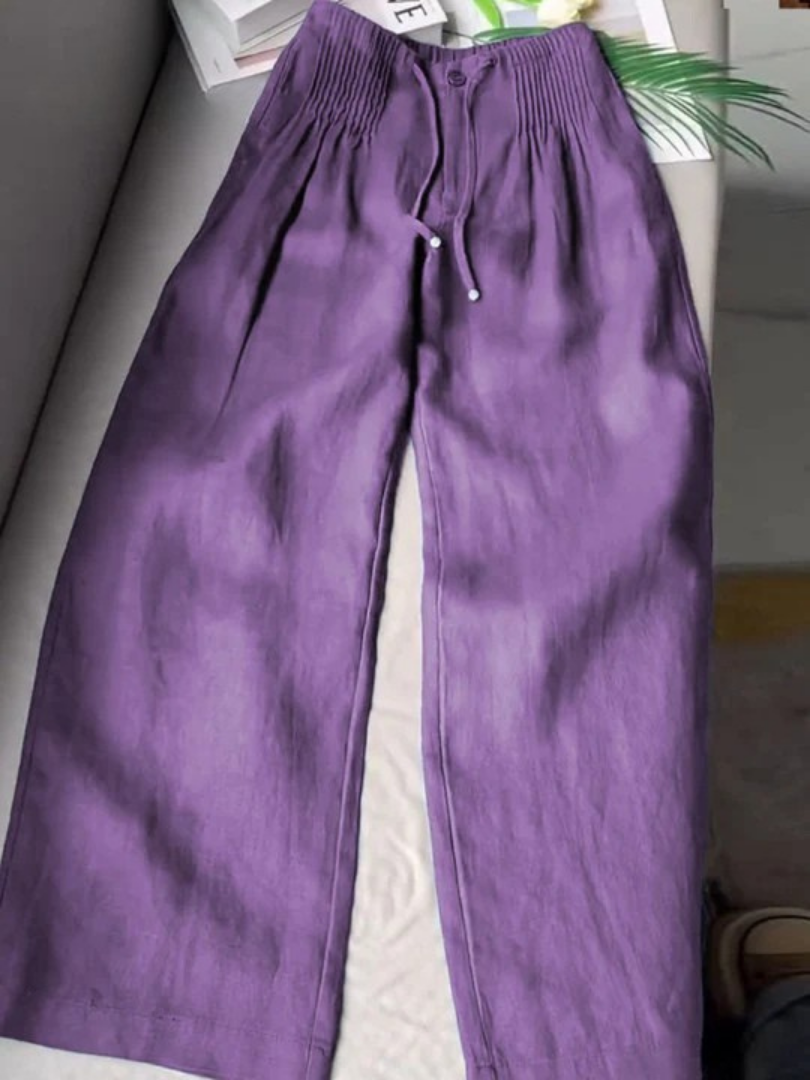 Women's Wide Pants in Cotton-Linen in Purple