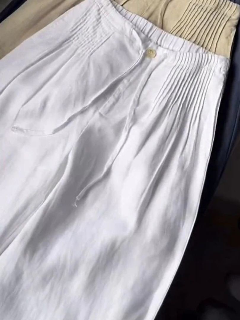 Women's Wide Pants in Cotton-Linen in White