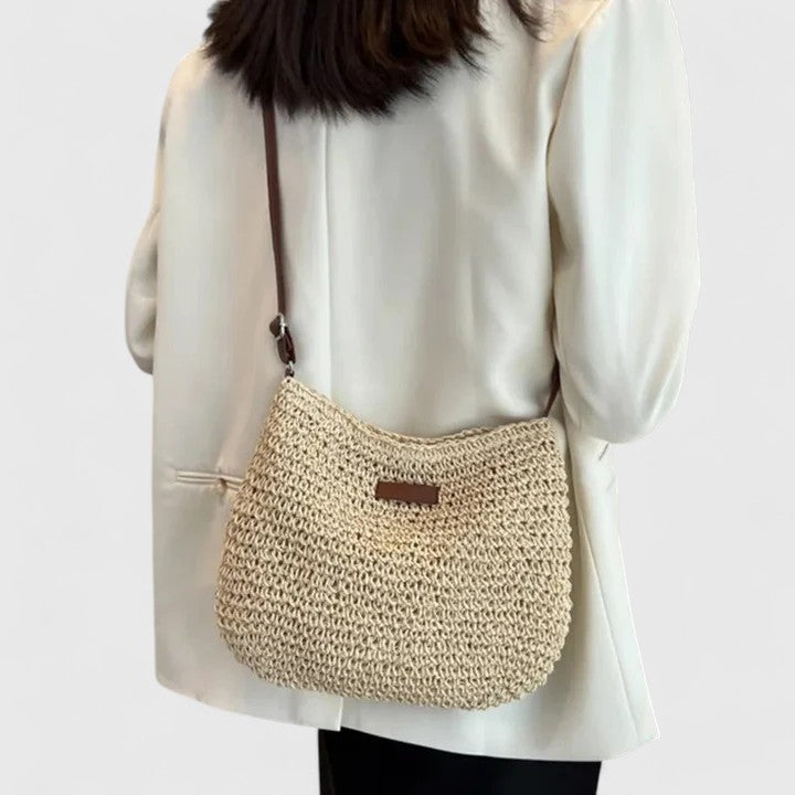 Women's Woven Structured Shoulder Bag for Summer in Beige