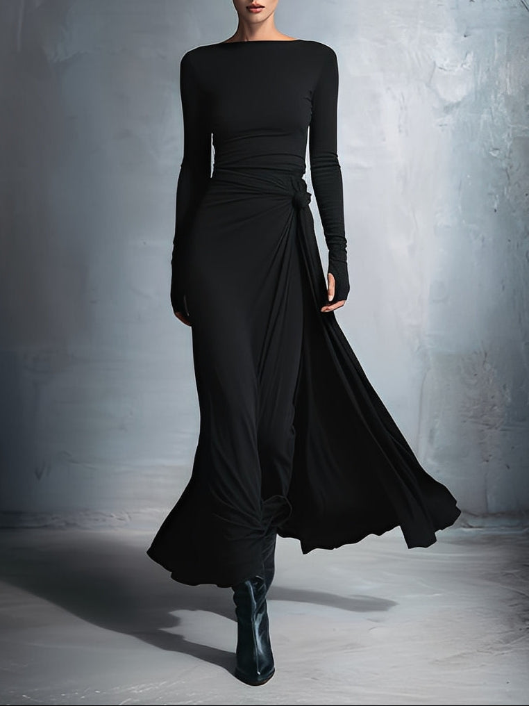 Women's Wrap Maxi Dress for Wedding Guests in Black