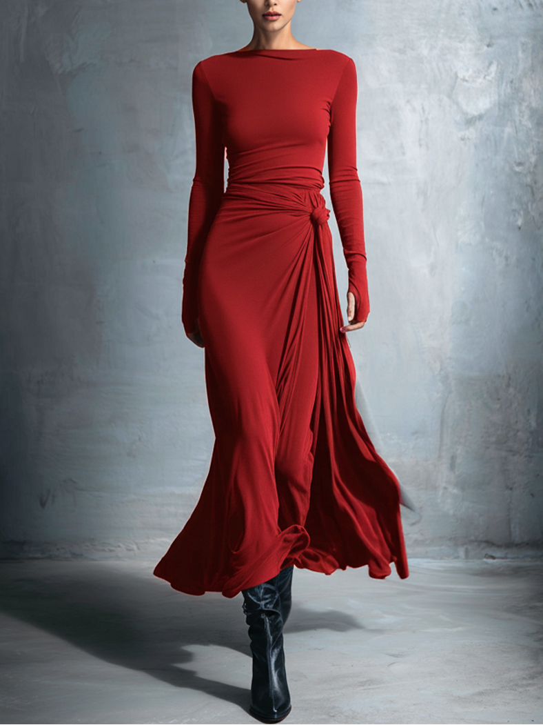 Women's Wrap Maxi Dress for Wedding Guests in Burgunder