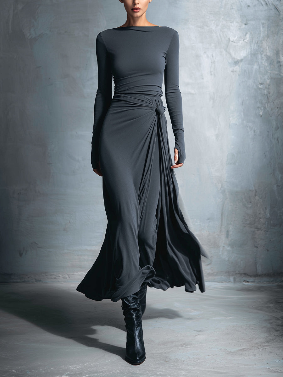 Women's Wrap Maxi Dress for Wedding Guests in Grey