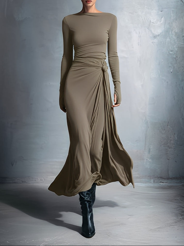 Women's Wrap Maxi Dress for Wedding Guests in Khaki