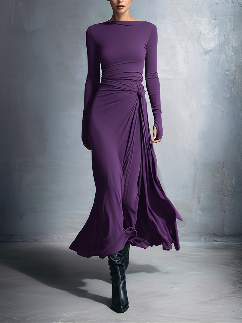 Women's Wrap Maxi Dress for Wedding Guests in Purple